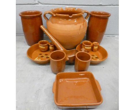 A collection of Spanish terracotta including bowls, cups, utensil pots, pots with lids, etc. **PLEASE NOTE THIS LOT IS NOT EL