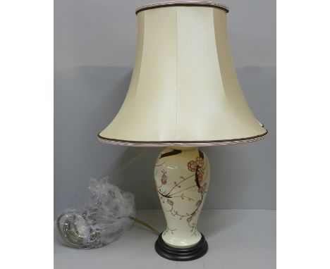 A Moorcroft Sakura table lamp with shade, boxed 