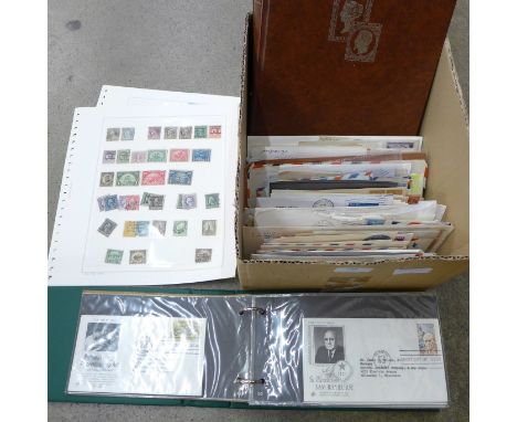 Stamps; a box of USA stamps, first day covers, postal history, etc. 