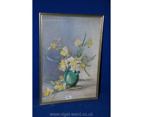 A very well executed Watercolour of Daffodils in a vase by J. Manning-Buller 1914, 14'' x 20 1/2".