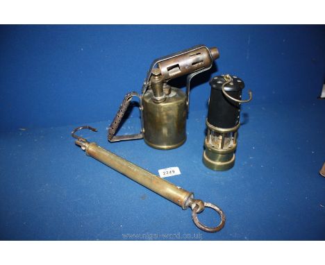 A Balance Scales, blow lamp and Welsh miner's lamp