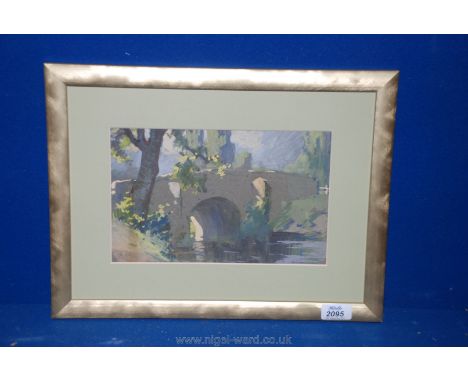 An Impressionist Watercolour of a Bridge in dappled light, monogram and date indistinct, framed 42 cms x 32 cms (glass broken
