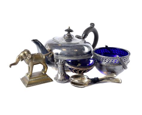 A set of six George III silver teaspoons, together with a silver teapot, flatware and more (parcel) 