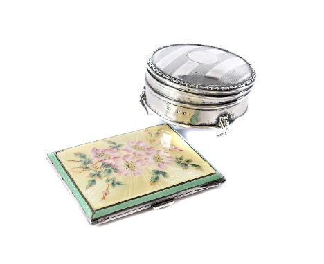 An Art Deco period silver and enamel lady's cigarette case by Adie Bros, having floral design to front, together with a small