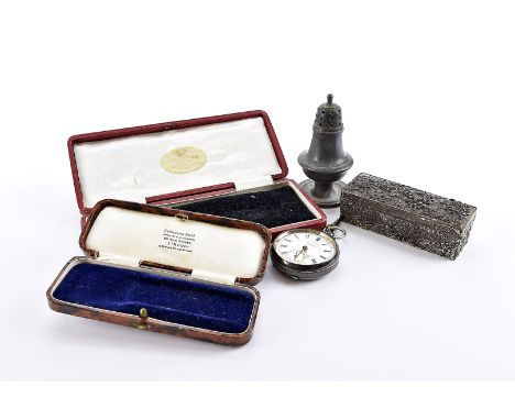 A Victorian silver open faced pocket watch, marked The Express English Lever J.G. Graved Sheffield, AF, together with two vin