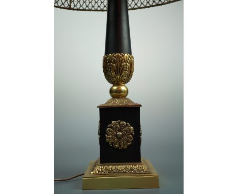 A large contemporary parcel gilt columnar table lamp, 90 cm high
