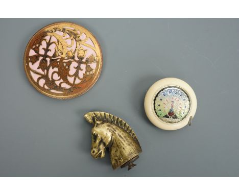 Collectors' Items including a powder compact, a Dean 60 inch measure and a car mascot
