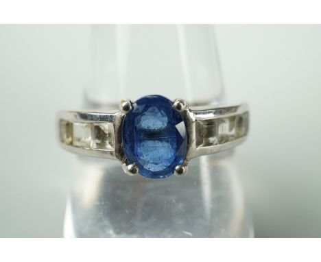 A contemporary Himalayan Kyanite and white topaz dress ring, on sterling silver, size R 1/2, with certificate of authenticity