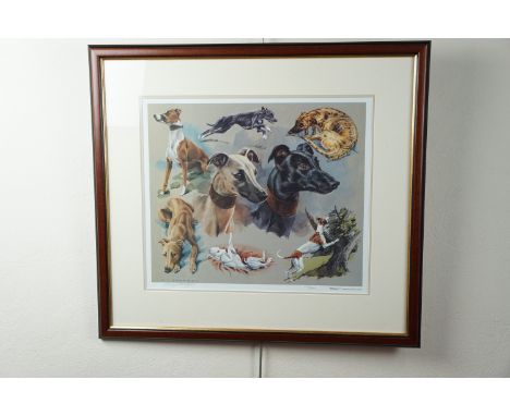 A Vic Grainger limited edition signed print, "Whippets", 67 × 61 cm