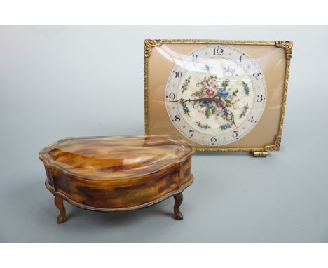 A 1940s dressing table clock and faux-tortoiseshell ring box