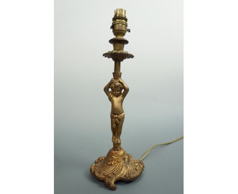 A vintage figural brass table lamp, 30 cm (excluding socket)