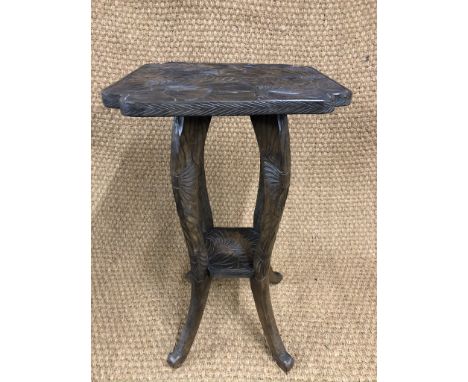 An early 20th Century Liberty style "Japanese" carved lamp table / plant stand, 41 cm x 41 cm x 71 cm