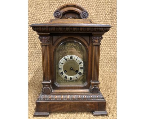 A late 19th Century Junghans walnut-cased bracket clock, having a three-train movement striking on rods, (a/f)