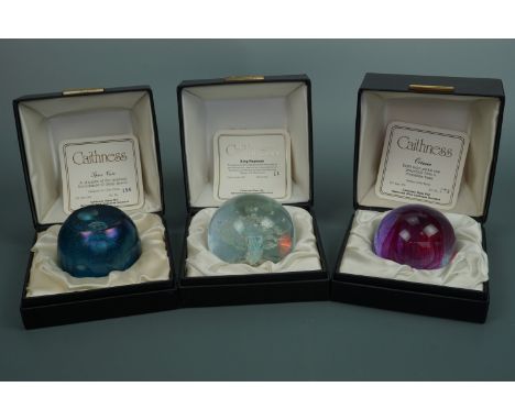 Three boxed Caithness paperweights: King Neptune, Space Vista and Octavia