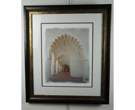 Robert L. Pollock (Contemporary), View down an Eastern stone corridor, signed limited edition print, framed and mounted under