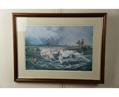 A Vic Grainger limited edition signed print, "Hare Coursing", 69 × 53 cm