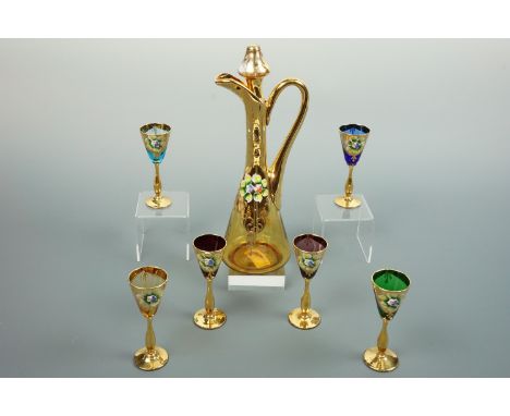 Liqueur decanter and six glasses