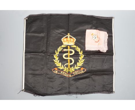 A Royal Army Medical Corps embroidery together with an RAF embroidered doily 