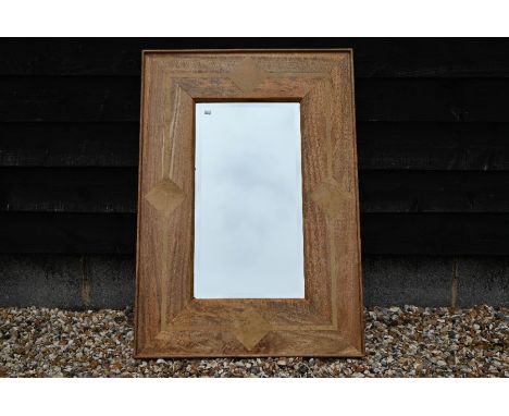 A Barker and Stonehouse bevelled rectangular wall mirror in mango-wood frame inlaid with flagstone tiles, 100 cm w x 70 cm w&