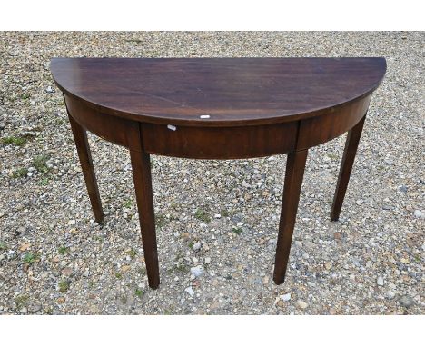 A 19th century mahogany demi lune console table, 122 cm wide x 50 cm deep x 75 cm high