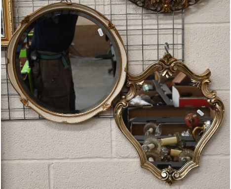 A mahogany tripod torchere/plant stand to/w two decorative wall mirrors