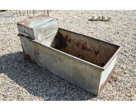 A galvanized riveted steel rectangular trough of planter, 126 cm wide x 52 cm depth x 58 cm high 
