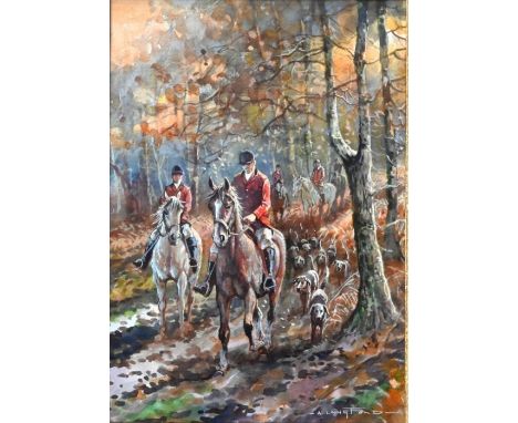 Alan Langford - Two New Forest hunting scenes, watercolour with heightening, signed, 34 x 24 cm and 23 x 34 (2)