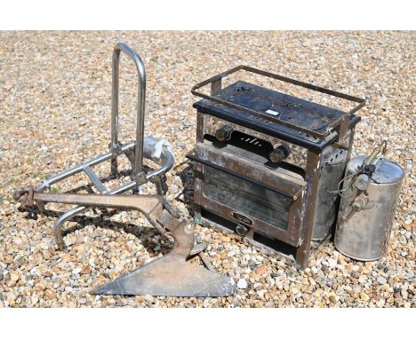 A Taylors brand twin gas hob boat oven to/w a stainless steel folding boat step and an old cast iron anchor - all as found (3