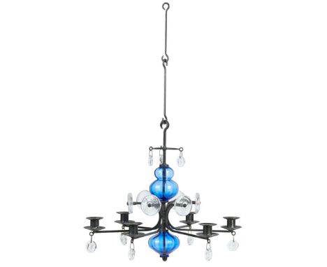  ERIK HÖGLUND (1932-1998) FOR BODA HANGING LIGHT, CIRCA 1965 patinated iron, glass 46cm diameter, fitting 41cm high, with fiv