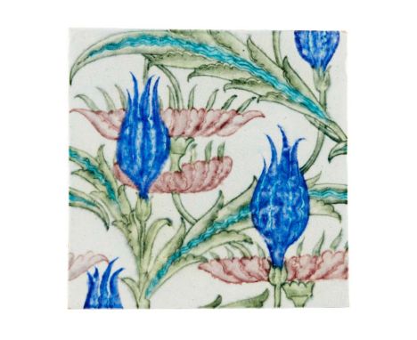  WILLIAM DE MORGAN (1839-1917) LARGE AND RARE 9-INCH TILE, EARLY FULHAM PERIOD, CIRCA 1888 glazed ceramic, impressed maker's 