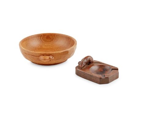  ROBERT ‘MOUSEMAN’ THOMPSON (1876-1955) BOWL, CIRCA 1850 oak, 15.5cm diameter; and an ASHTRAY, oak, 10cm across, each with ca