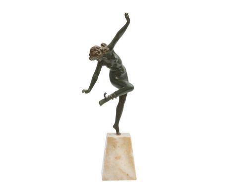  CLAIRE JEANNE ROBERTE COLINET (1880-1950) 'SNAKE DANCER', CIRCA 1925 bronze on a marble base, signed J COLINET 35.5cm high  