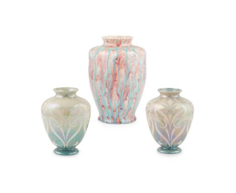  PILKINGTON’S TILE AND POTTERY CO. LANCASTRIAN VASE, 1910 ‘seaweed’ glazed earthenware, impressed factory mark and date, 20.2