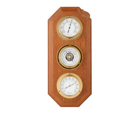 ROBERT ‘MOUSEMAN’ THOMPSON (1876-1955) THERMOMETER/ BAROMETER/ HYGROMETER, 1970's oak, mounted with three brass-cased dials,
