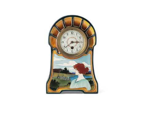  CARL SIGMUND LUBER (1896-1934) JUGENDSTIL CLOCK, CIRCA 1900 glazed earthenware with painted enamel dial and single train mov