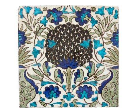  WILLIAM DE MORGAN (1839-1917) ARTS & CRAFTS PERSIAN 9-INCH TILE, EARLY FULHAM PERIOD, CIRCA 1888 glazed ceramic, impressed m