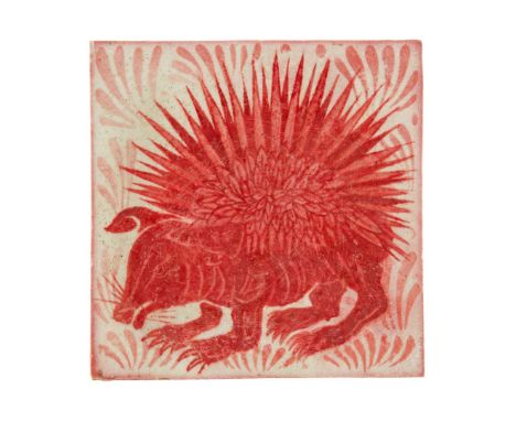  WILLIAM DE MORGAN (1839-1917) ARTS & CRAFTS RUBY LUSTRE 6-INCH TILE, EARLY FULHAM PERIOD, CIRCA 1888 ruby lustre glazed cera
