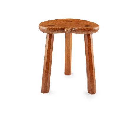  ROBERT 'MOUSEMAN' THOMPSON (1876-1955) CALF STOOL, 1950s-60s oak, with carved mouse signature 30cm wide, 35cm high, 25cm dee