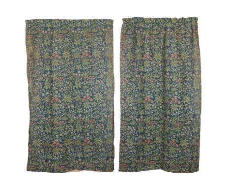 JOHN HENRY DEARLE (1859-1932) FOR MORRIS & CO. PAIR OF ARTS & CRAFTS 'MILLEFLEURS' PATTERN CURTAINS, CIRCA 1914 jacquard wov