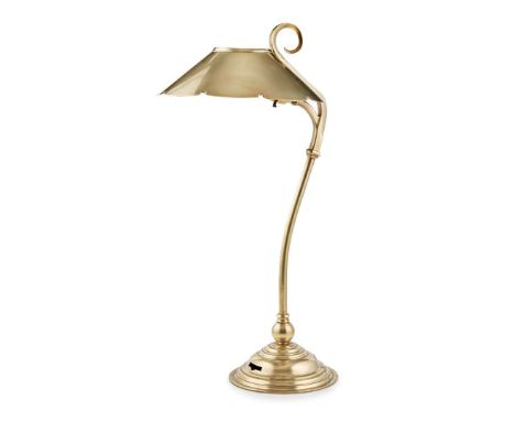  W.A.S. BENSON (1854-1924) ARTS & CRAFTS TABLE LAMP, CIRCA 1900 model 864/s, brass, original shade, stamped maker's mark W.A.