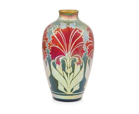  PILKINGTON’S TILE AND POTTERY CO. LANCASTRIAN LUSTRE VASE, 1909 lustre-glazed earthenware, impressed factory mark, shape num