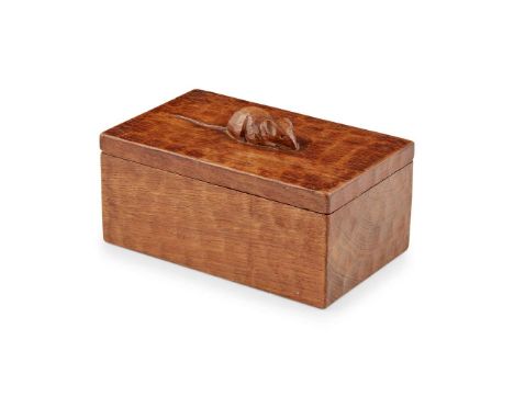  ROBERT 'MOUSEMAN' THOMPSON (1876-1955) TRINKET BOX, 1950s oak, with carved mouse signature 18.3cm wide, 8.2cm high, 11.2cm d
