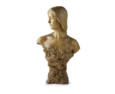  FRIEDRICH GOLDSCHEIDER (1845-1897) ART NOUVEAU BUST, CIRCA 1900 patinated terracotta, signed FAGOLI DONATELLO, impressed and