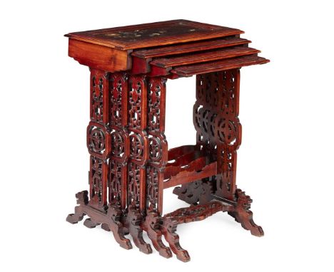  ATTRIBUTED TO GABRIEL VIARDOT (1830-1904) NEST OF FOUR TABLES, CIRCA 1880 rosewood and beech inlaid with mixed metals, bone,