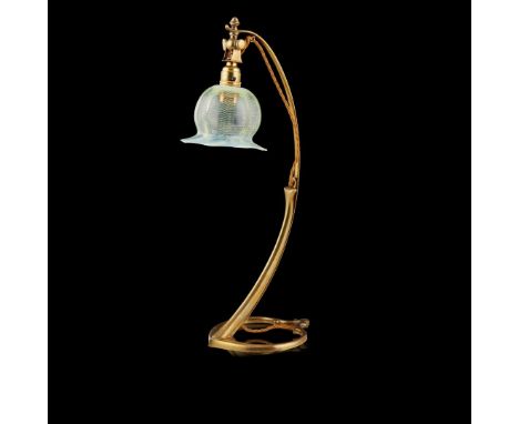  W. A. S. BENSON (1854-1924) ARTS & CRAFTS TABLE LAMP, CIRCA 1900 model 1089/s, brass, opalescent glass shade, stamped maker'