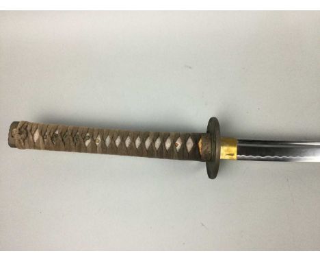 MODERN JAPANESE KATANA, the blade base sleeve stamped 'Musashi', with water finished fullered blade, shaped tsuba and cord wr