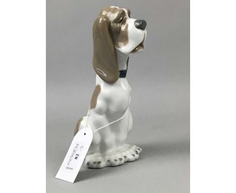 NAO FIGURE OF A BLOODHOUND,20cm high, along with a Royal Doulton figure of 'Schoolmarm', HN 2223, a pair of small Nao ducks, 