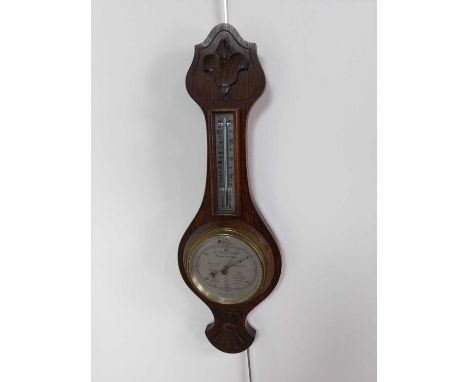 ANEROID BAROMETER WITH THERMOMETER,58cm long, along with a mantel clock (2)