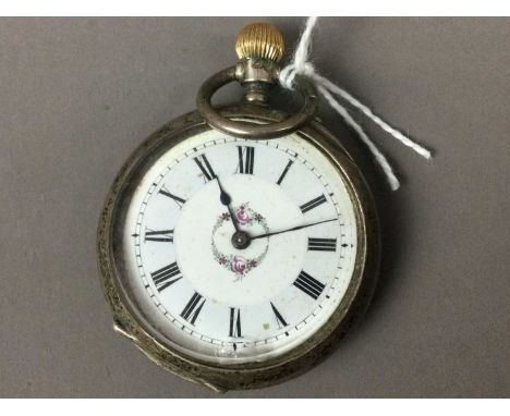 LATE 19TH CENTURY SILVER FOB WATCH,with white enamel dial
