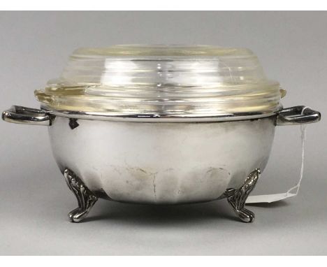 THREE SILVER PLATED SERVING DISHES,along with a mantel clock (4)